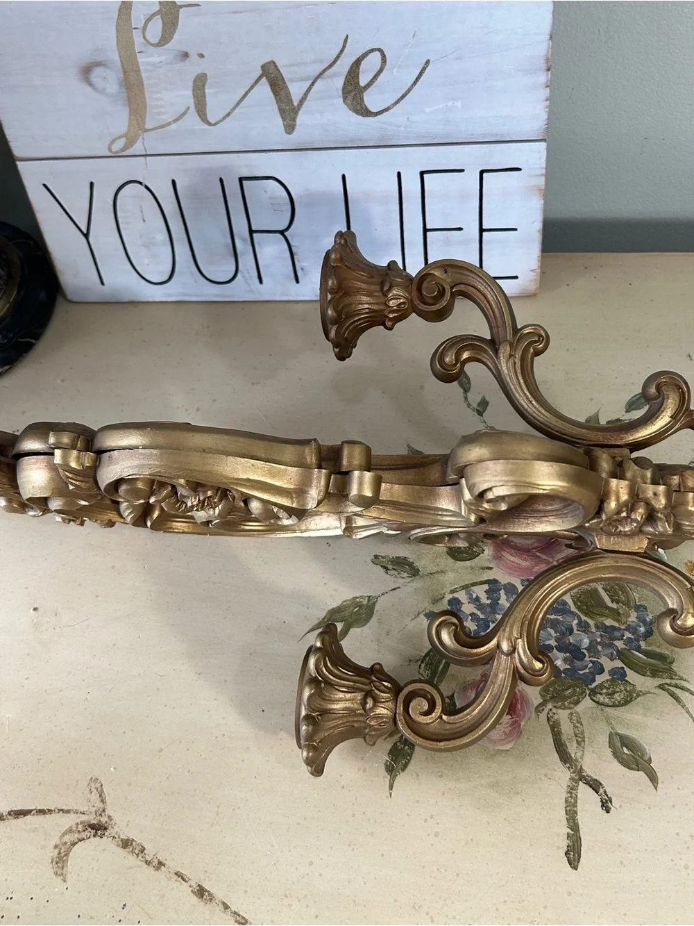 Vintage SET of 2 Homco Gold Bronze Ornate Floral Wall Sconces